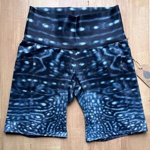 Waterlust blue abstract tie dye patterned recycled material workout bike shorts